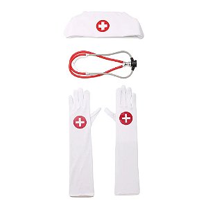 Kit Enfermeira Branco e Vermelho - Kit com 4 Peças