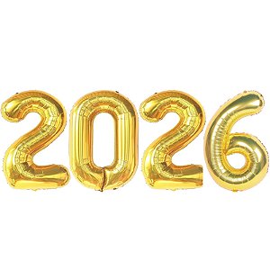 Kit Balão Metalizado 2026 Ouro 16" 32cm