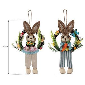 Enfeite Coelho Páscoa Flores Sortido 30cm - 1 Un