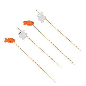 Palito em Bambu Para Petiscos 12cm Páscoa Coelho e Cenoura - 20 Un