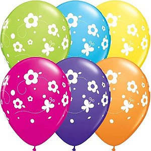 Balão Qualatex 11" - Qx Party Balloon Estampado - Margaridas E Borbol - 6 Un