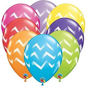 Balão Qualatex 11" - Qx Party Balloon Estampado - Listras Chevron - 6 Un