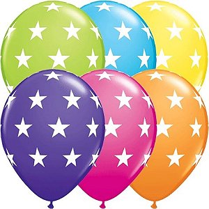 Balão Qualatex 11" - Qx Party Balloon Estampado - Estrelas Grandes - 6 Un