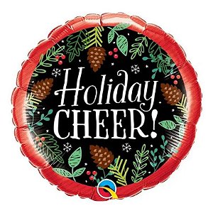 Balão Qualatex 18" - Redondo - Holiday Cheer!-Pinhas - 1 Un