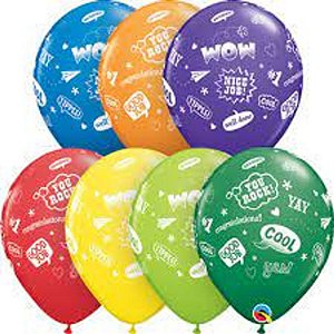 Balão Qualatex 11" - Redondo Sortido Carnaval - Wow-You Rock!-Nice Job! - 50 Un