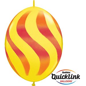 Balão Qualatex 12" - Q-Link Amarelo - Listras Onduladas Laranja E Vermelho - 50 Un