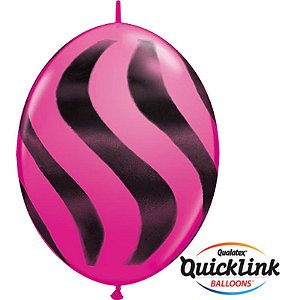 Balão Qualatex 12" - Q-Link Cereja Intenso - Listras Onduladas Pretas - 50 Un