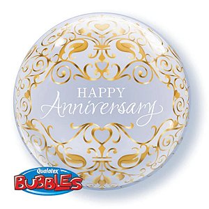 Balão Qualatex 22" - Bubble Simples - Happy Anniversary-Clássico - 1 Un