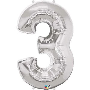 Balão Qualatex 34" - Número Três Prata - 1 Un