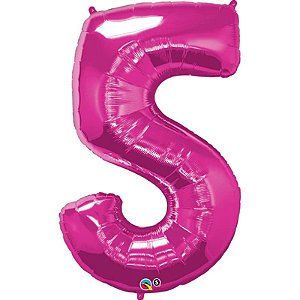Balão Qualatex 34" - Número Cinco Magenta - 1 Un