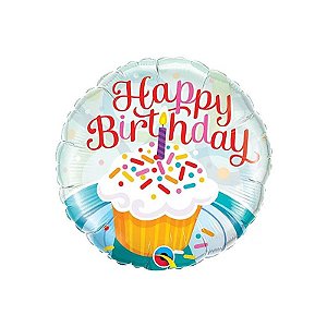 Balão Qualatex 18" - Redondo - Birthday-Cupcake E Confeitos - 1 Un