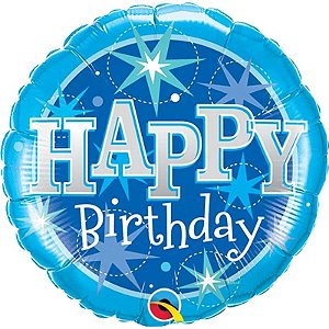 Balão Qualatex 18" - Redondo - Birthday-Azul Com Brilho - 1 Un