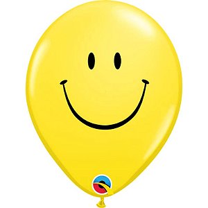 Balão Qualatex 11" - Redondo Amarelo - Carinha Sorridente - 50 Un