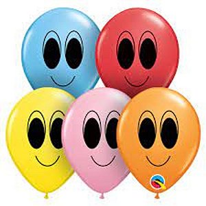 Balão Qualatex 5" - Redondo Arco-Íris - Olhos Esbugalhados - 100 Un