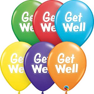 Balão Qualatex 11" - Redondo Arco-Íris - Get Well - 50 Un