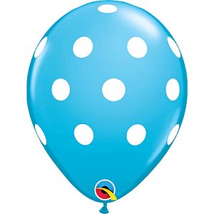 Balão Qualatex 11" - Redondo Azul Casca De Ovo - Pontos Polka Grandes - 50 Un
