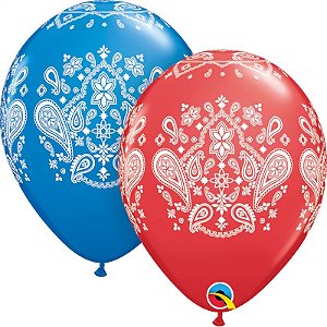 Balão Qualatex 11" - Redondo Azul Escuro E Vermelho - Bandana - 50 Un