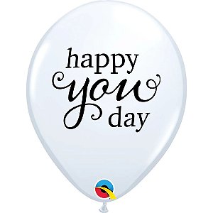 Balão Qualatex 11" - Redondo Branco - Happy You Day - 50 Un