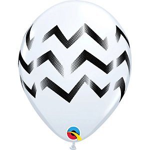 Balão Qualatex 11" - Redondo Branco - Listras Chevron - 50 Un