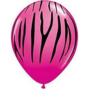 Balão Qualatex 11" - Redondo Cereja Intenso - Listras De Zebra - 50 Un