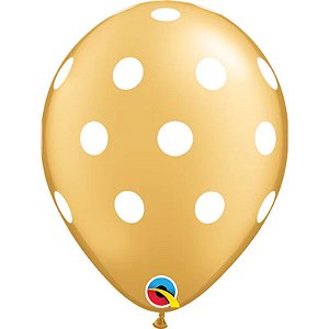 Balão Qualatex 11" - Redondo Ouro - Pontos Polka Grandes - 50 Un