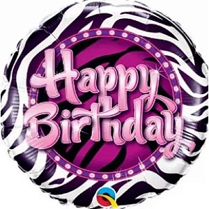 Balão Qualatex 09" - Redondo Solto - Happy Birthday-Zebra - 1 Un
