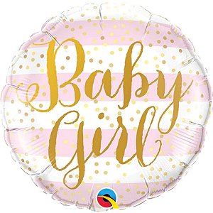 Balão Qualatex 09" - Redondo Solto - Baby Girl-Listrado Rosa - 1 Un