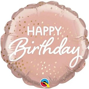 Balão Qualatex 04" - Redondo Solto - Birthday-Confetes Rosa E Ouro - 1 Un