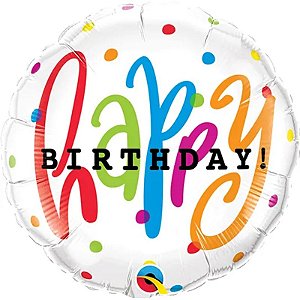 Balão Qualatex 09" - Redondo Solto - Happy Birthday-Pontos - 1 Un