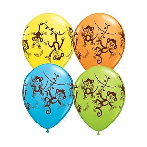 Balão Qualatex 11" - Redondo Sortido Especial - Macacos Sapecas - 50 Un