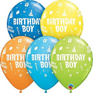 Balão Qualatex 11" - Redondo Sortido Especial - Birthday Boy - 50 Un