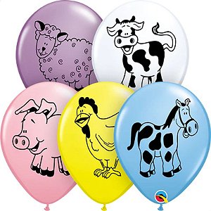 Balão Qualatex 11" - Redondo Sortido Especial - Animais De Fazenda - 50 Un