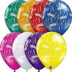 Balão Qualatex 11" - Redondo Sortido Joia - Congrats A-R - 50 Un