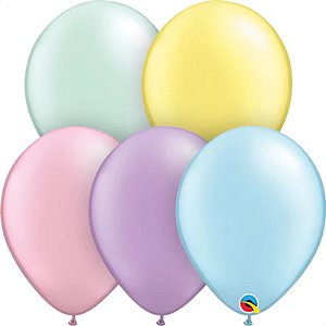 Balão Qualatex 11" - Redondo Sortido Pastéis Perolado - Liso Látex - 100 Un