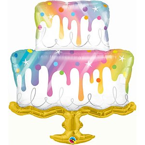 Balão Qualatex 39" - Shape - Bolo Arco-Íris Com Calda - 1 Un