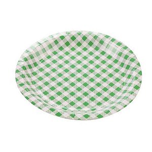 Prato de Papel Junino Xadrez 18cm Verde - 10 Un