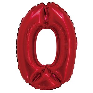 Balão Metalizado com Canudo 16" Vermelho Número 0 - Silver Plastic - 1 Unidade