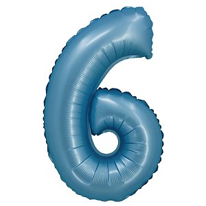 Balão Cromado com Canudo 16" Azul Número 6 - Silver Plastic - 1 Un