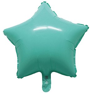 Balão Macaron Estrela Com Canudo Azul Tiffany 18" - Silver Plastic - 1 Unidade