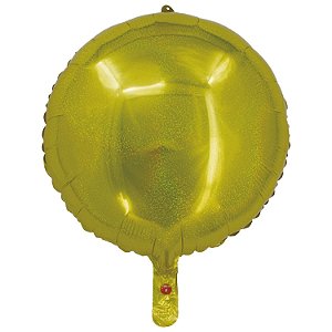 Balão Holográfico Redondo Com Canudo Dourado 18" - Silver Plastic - 1 Unidade