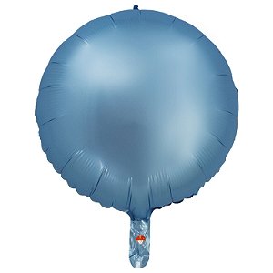 Balão Cromado Redondo com Canudo Azul Bebê 18" - Silver Plastic - 1 Unidade
