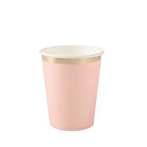 Copo de Papel 270ml Coração Rosa Borda Dourada - 8 Un