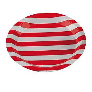 Prato de Papel Listrado 18cm Vermelho - 10 Un