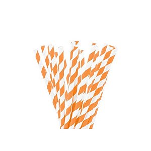 Canudo de Papel Listrado 19,5cm Laranja - 12 Un