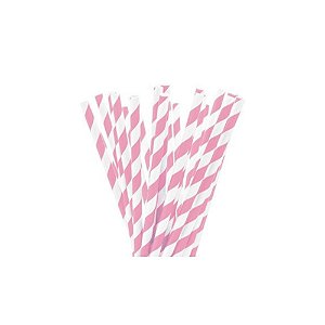 Canudo de Papel Listrado 19,5cm Rosa Bebê - 12 Un