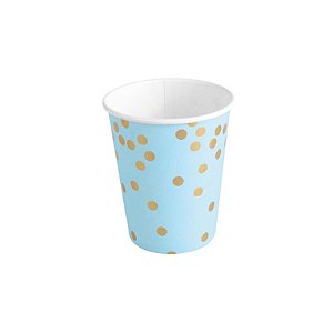 Copo de Papel 270ml Confetes Dourados Azul Bebê - 10 Unidade