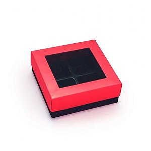 Caixa Para 4 Bombons Garbo Vermelho Fosco 9,3x9,3x3,5cm - 10 Un
