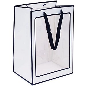 Sacola Retangular com Visor Liso G 35x25x18cm Branco - 10 Un