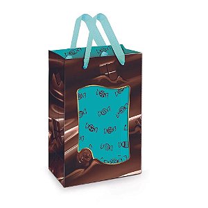 Sacola de Papel com Visor Delícia Turquesa P 18x11,5x6,5cm - 10 Un