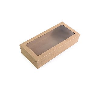 Caixa Retangular com Visor Kraft P 20x14x6cm - 10 Un